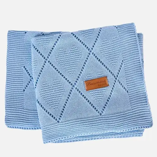 Cobertor Bebe Manta Tricô Berço Cor Menina Menino Disponível Cor Azul-claro Coração