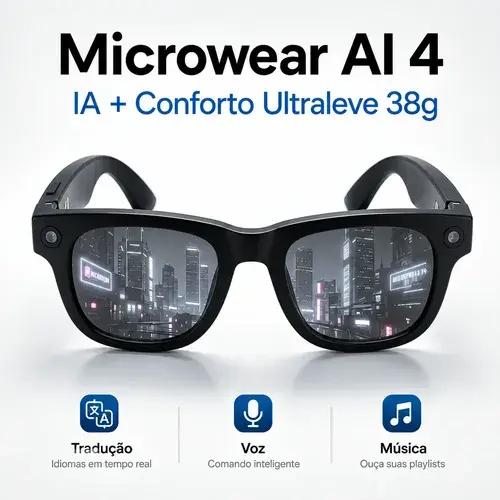 Óculos Inteligente Tradutor Ia Microwear Bluetooth 5.3 Preto