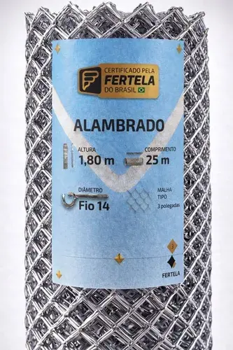 Tela Alambrado Fio 14 Galvanizado 1,80 X 25 Metros Malha 7cm