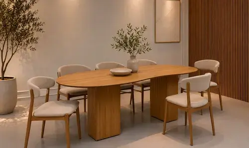 Mesa De Jantar 6 Lugares 180 X 90 Orgânica Base Ripada
