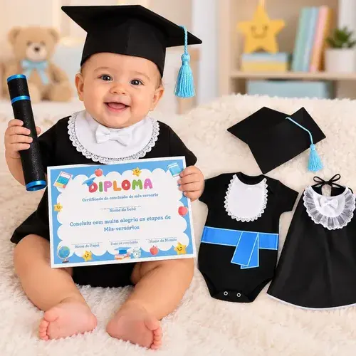 Body Bebê Formatura Menino 11 Meses Curto Algodão