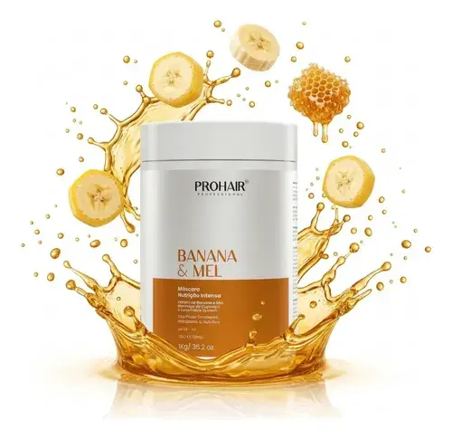 Máscara Nutrição Intensa Banana e Mel Prohair 1kg Efeito Teia Cabelos Macios Brilhosos Hidratação Profunda Reconstrução Capilar Manteiga de Cupuaçu Profissional