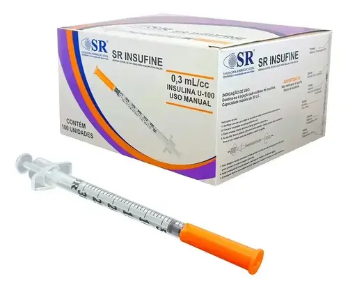 Kit 100un Seringa Insulina 0,3ml 6x0,25mm Agulha Fixa 31g Sr