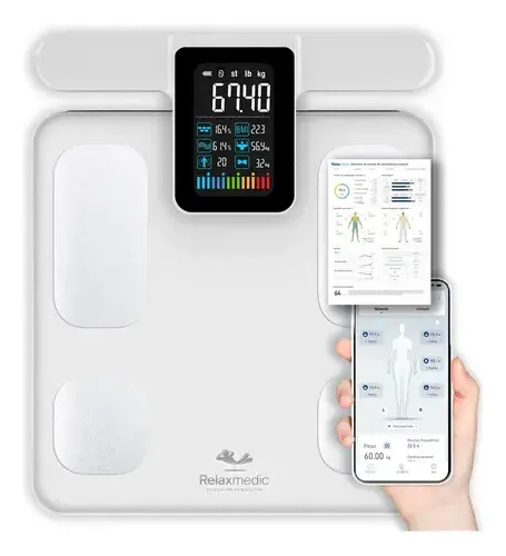 Balança Bioimpedância Corporal Digital Profissional 8 Eletrodos Bodyscan Pro - Relaxmedic Cor Branca