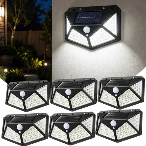 Kit 6 Luminária Solar 100 Leds A Prova D'água Parede Externa