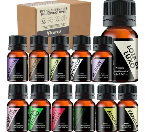 Kit 12 Essencia Para Difusor Umidificador Aromatizador Vaporizador De Ambiente Concentrada Hidrossolúveis 10ml Kaizu