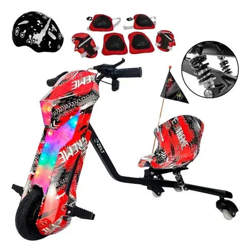 Triciclo Patinete Drift Com Amortecedor Roda grande 8 Pol Elétrico 36v 20km/h Até 120kg Vermelho Zelt