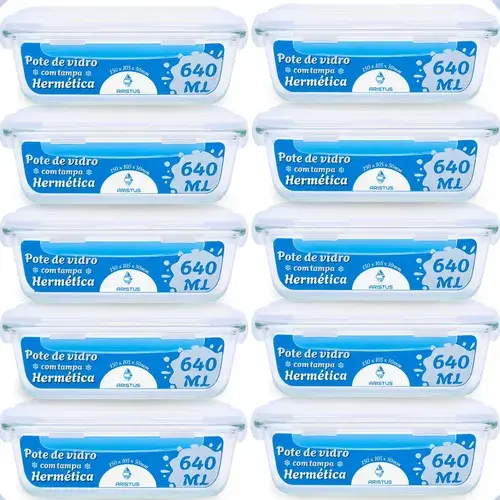 Kit 10 Potes Vidro 640ml Hermético Tampas 4 Travas Cozinha