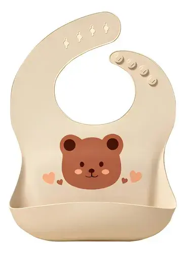 Bebê Babador De Silicone Gumy Com Pega Migalhas Cor Bege Urso Tamanho Cm