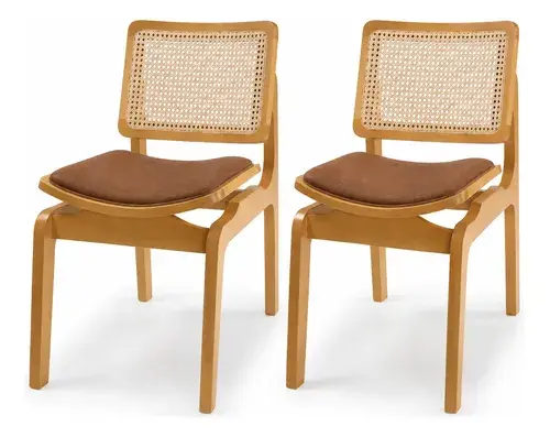 Kit 2 Cadeira Para Sala De Jantar Madeira Maciça Rattan