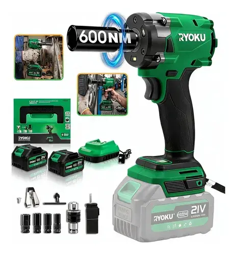 Chave De Impacto Brushless 600nm 21v Com 2 Baterias Ryoku
