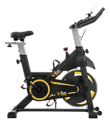 Bicicleta Ergométrica Spinning Mecânica Com Roda De Inércia De 8kg Fitness Preto Amarelo Fbe800 The Black Fitness
