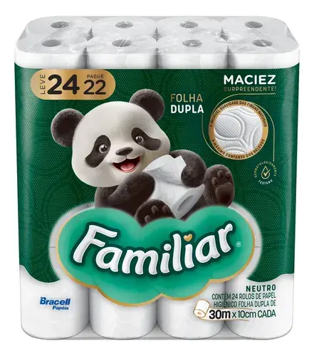 Papel Higiênico Familiar Folha Dupla Kit 24 Rolos de 30 m