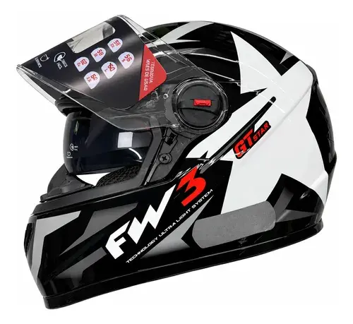Capacete Moto Integral Fw3 Gtx Preto/branco Estrela/star 58.