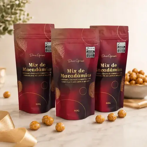 Kit Mix De Macadâmias Caramelizadas Com Chocolate 3 Unidades Presente Premium Criativo