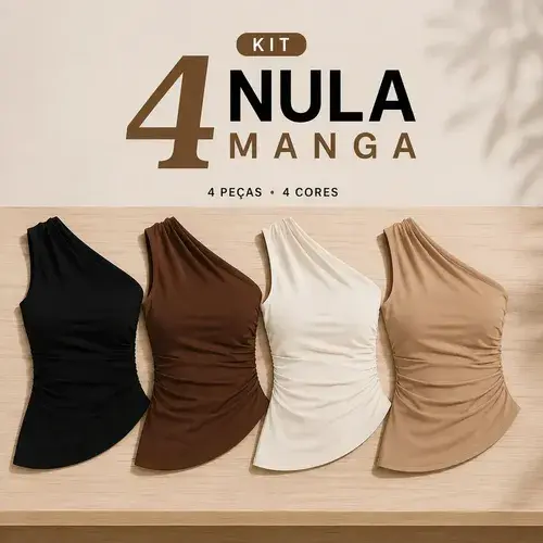Kit 4 Blusa Nula Manga Feminina Elegante Franzido Assimétric