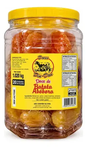 Doce de batata doce e abóbora caseiro Din dan 1,020kg com 20 unidades