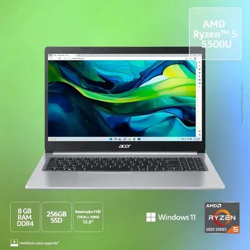 Notebook Acer Aspire 5 A515-45-r5at Amd Ryzen 5 5500u 15.6"amd Radeon Graphics 256GB Sdd 8GB RAM Windows 11
