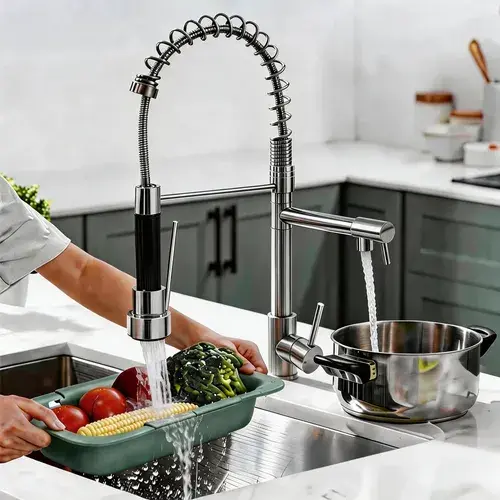 Torneira Cozinha Retrátil Dupla 360° Flexível Inox Premium