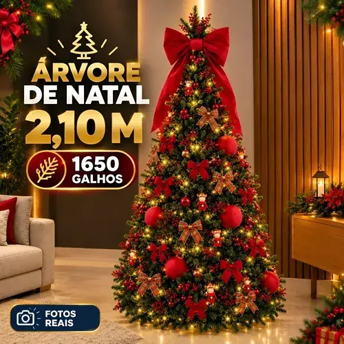 Árvore De Natal 2,10m Fácil Montagem 1675 Galhos Articulado
