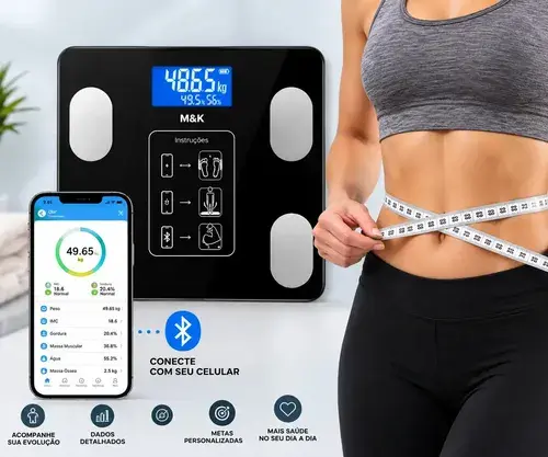 Balança Corporal Digital M&k Home Store Biopedancia 180kg, Até 180kg Preto Com Pilhas Inclusas