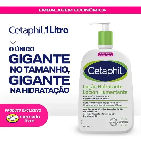 Cetaphil Loção Hidratante Corporal e Facial para Pele Sensível, Normal a Seca 1L - Hidratação 48h