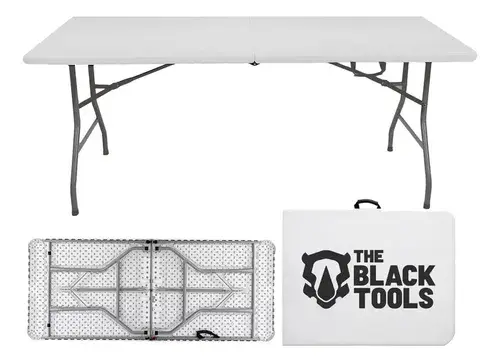 Mesa Dobrável Vira Maleta Com Alça Portátil 1.80m Para Camping Pesca Jardim Área Externa Tft1800 The Black Tools
