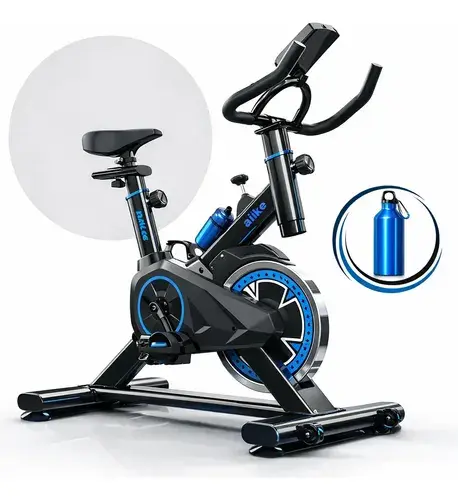 Bicicleta Ergométrica Fitness Para Cardio E Musculação Com Base Cor Preto E Azul 6kg Inercia Marca Sevenfit