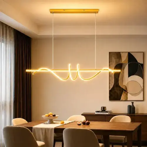 Lustre Pendente LED Espiral Moderno Dourado, Luminária de Teto 100W 3 Cores Bivolt, Iluminação Decorativa 100cm com Altura Ajustável para Sala de Jantar, Mesa de Jantar, Ilha Gourmet, Tieesa