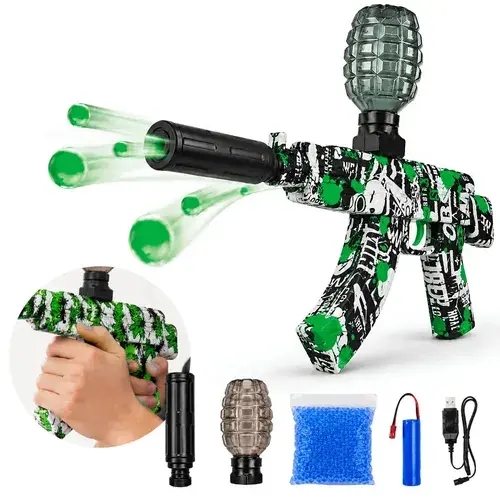 Metralhadora Automática Arminha Brinquedo Lançador Bolinhas Gel Recarregavel Ak47 Cor Verde