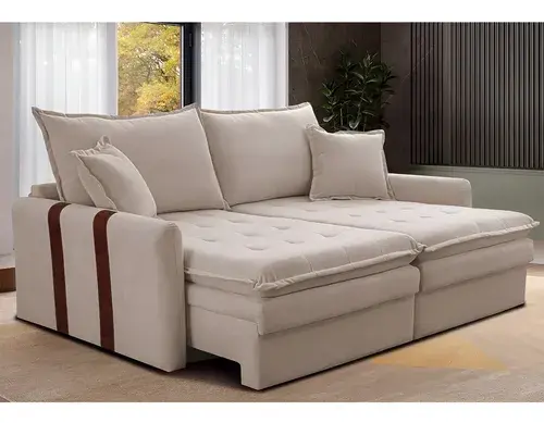 Sofá Sem Caixa Retrátil 1,80m Soft Bonnie Boucle Cama Inbox Cor Bege Claro