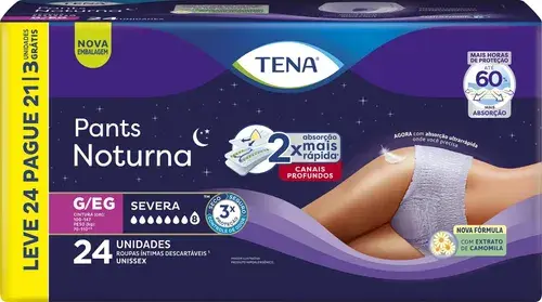 Roupa Íntima Descartável Tena Pants Noturna G/EG Leve 24 Pague 21 Unidades