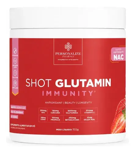 Shot Immunity Com Glutamina e NAC Sabor Morango, 150g