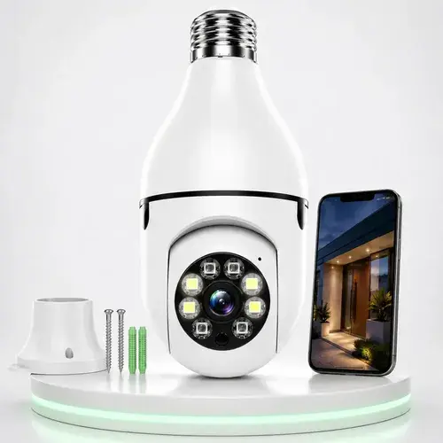 Câmera De Segurança Lâmpada Panorâmica Wi-Fi 1080p Sensor Movimento 355º Visão Noturna