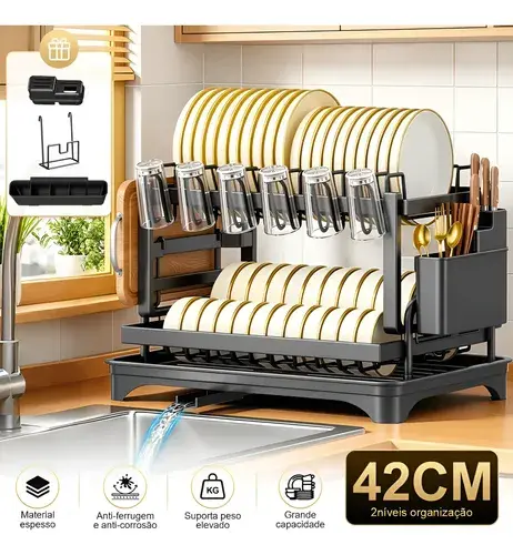 Escorredor Inox Organizador Louças 2andares Para Pia Cozinha
