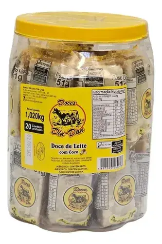 Doce de Leite com Coco Caseiro Dindan 1,020kg 20 Unidades
