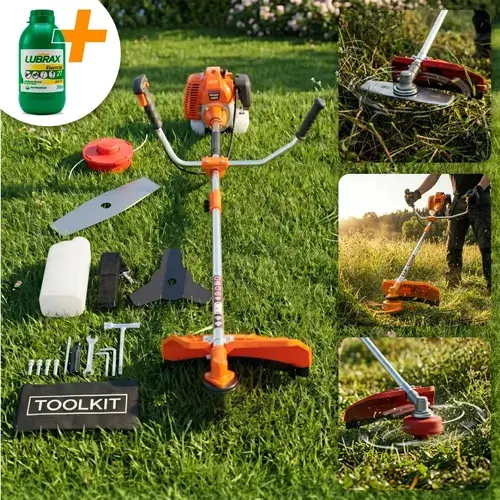 Roçadeira a Gasolina K NAKASAKI Profissional 75cc 3hp 2 tempos Lateral Kit Completo Carretel Nylon e 3 pontas + Óleo Lubrax 2 tempos 200ml