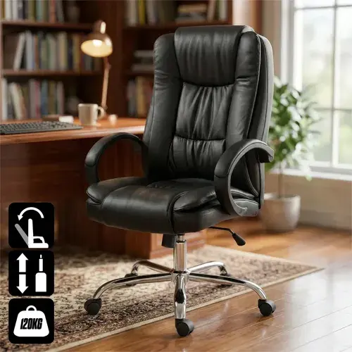 Cadeira Escritorio Diretor Ergonômica Reclinável Giratória Cor Preto Material do estofamento Couro sintético