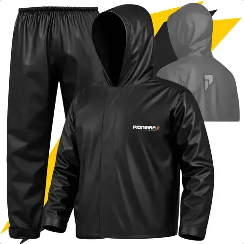 Capa De Chuva Roupa Conjunto Motoqueiro Pvc Emborrachada Reforçada Com Capuz Motoboy Ciclista Moto Impermeável Pioneira