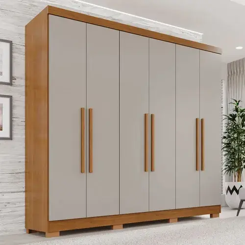 Guarda-roupa Casal 6 Portas 2 Gavetas França Espresso Móveis cor cinamomo off-white