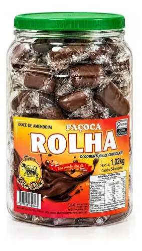 Paçoca Rolha com Cobertura de Chocolate 1,02kg 54 Unidades Doces DinDan