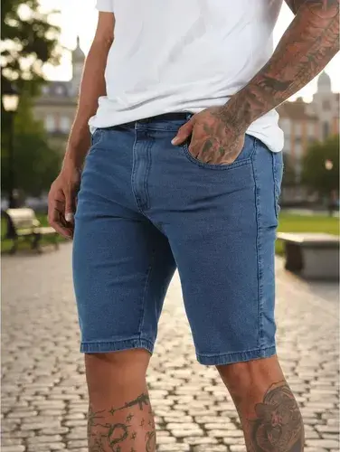 Bermuda Jeans Masculina Skinny Com Super Lycra Linha Premium