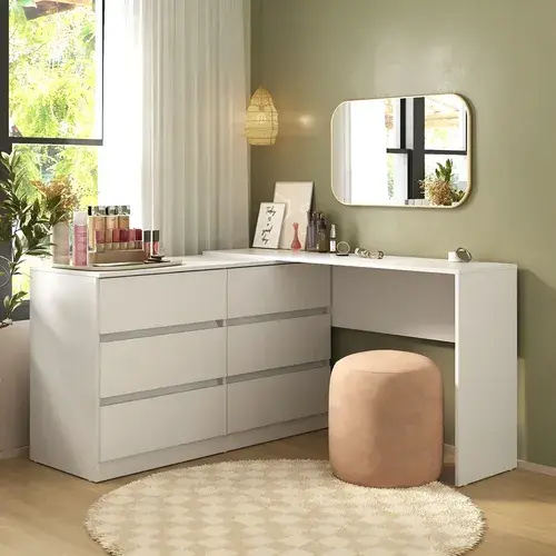 Penteadeira de Canto 120cm 6 Gavetas Flex Multimóveis MP4404 Branco