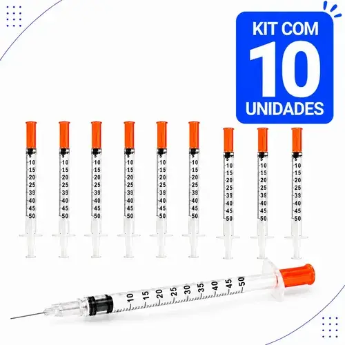 Seringa Insulina 50ui Agulha 6mmx25mm Fixa 0,5ml 10 Unidades