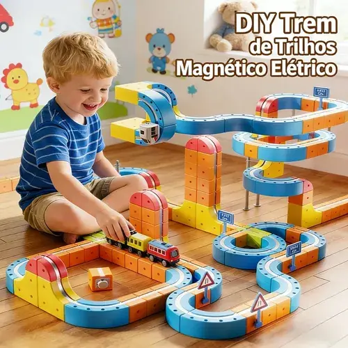 Pista Trem Magnético Elétrico Infantil Blocos Track Kit80
