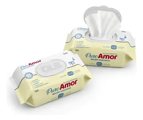 Kit 2 Lenços Umedecidos Puro Amor Rn C/100 Cada Flip Top