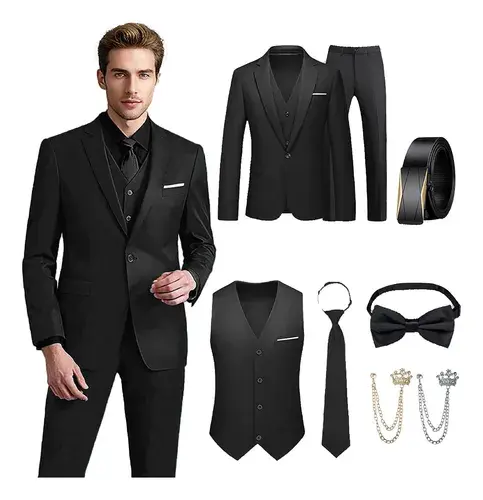Kit Terno Masculino 8 Peças,paletó,colete,calça+acessórios