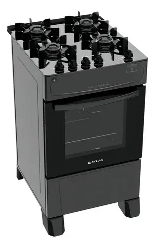 Fogão 4 Bocas Atlas Mônaco Top Glass com Mesa de Vidro e Acendimento Automático Preto Bivolt