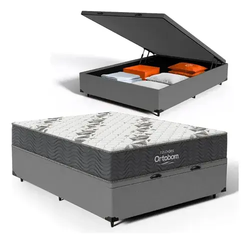 Cama Box Baú Casal + Colchão Espuma D33 Ortobom Airtech 100