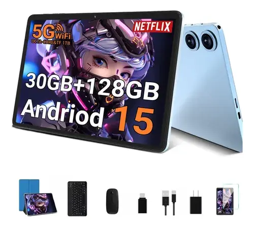 Tablet Android 15 Tablet de 10 polegadas com 30GB de RAM+128GB ROM/TF 2 TB, Gemini Ai Octa-core 2,0 GHz, 5G WiFi, 8000 mAh, Face Id, controle parental Gms Widevine L1 Fhd, 8+5 mp, Bt 5.0, GPS,...